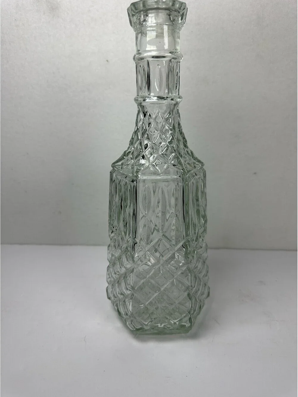 Vintage Clear Glass Decanter Diamond Cut Pattern Barware C 13